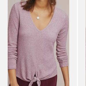 Anthropologie Vneck Purple Sweater with Tie